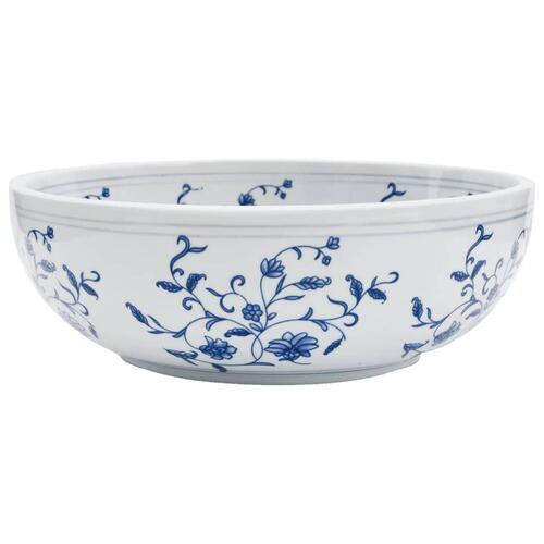 Håndvask til bordplade Φ41x14 cm rund keramik hvid og blå