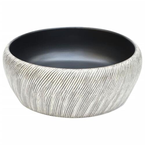 Håndvask til bordplade Φ41x14 cm rund keramik sort og grå