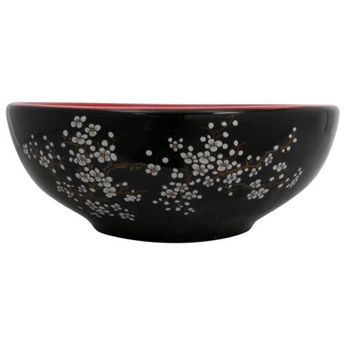 Håndvask til bordplade Φ41x14 cm rund keramik sort og rød