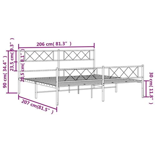 Sengeramme med sengegavl og fodgærde 200x200 cm metal hvid