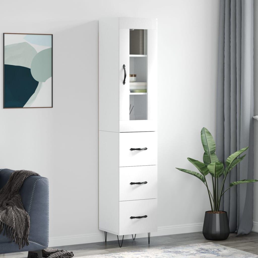Skab 34,5x34x180 cm konstrueret træ hvid højglans