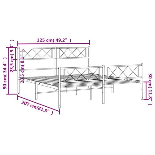 Sengeramme med sengegavl og fodgærde 120x200 cm metal hvid