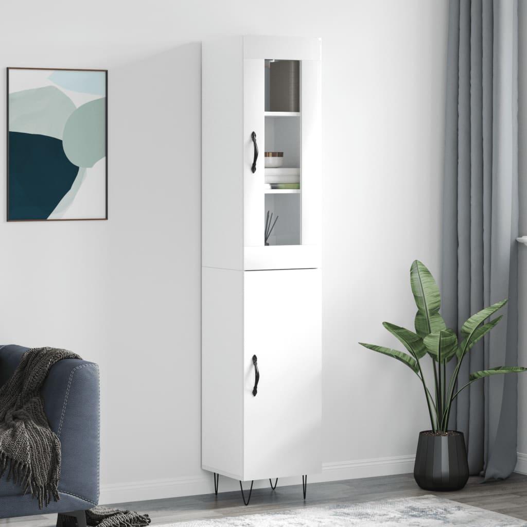 Skab 34,5x34x180 cm konstrueret træ hvid højglans