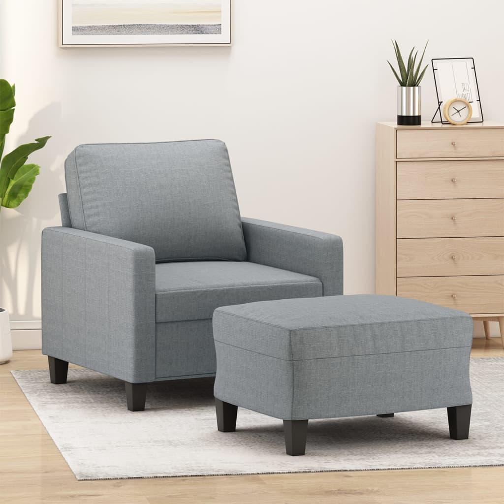 Sofastol med fodskammel 60 cm stof lysegrå
