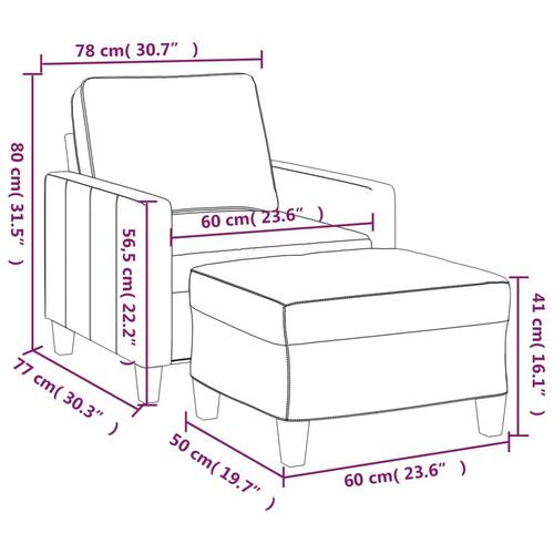 Sofastol med fodskammel 60 cm stof lysegrå