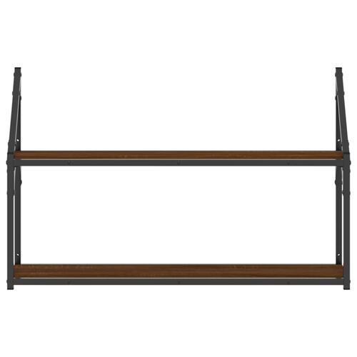 Vægreol med 2 hylder 80x21x51 cm konstrueret træ brunt egetræ
