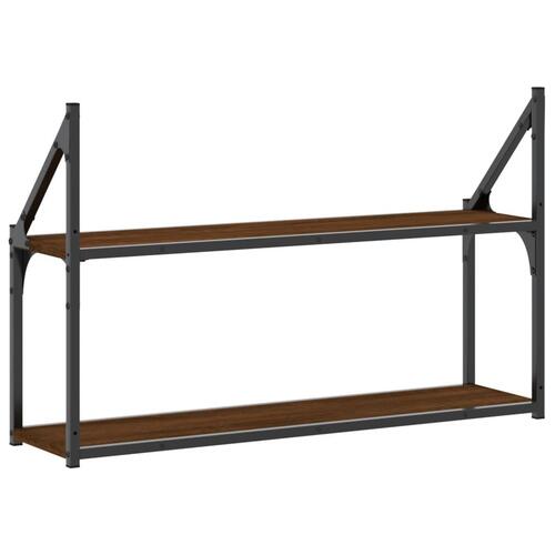 Vægreol med 2 hylder 80x21x51 cm konstrueret træ brunt egetræ