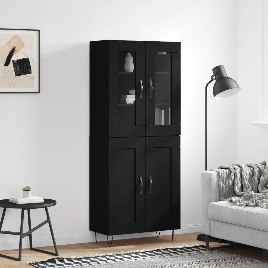 Højskab 69,5x34x180 cm konstrueret træ sort
