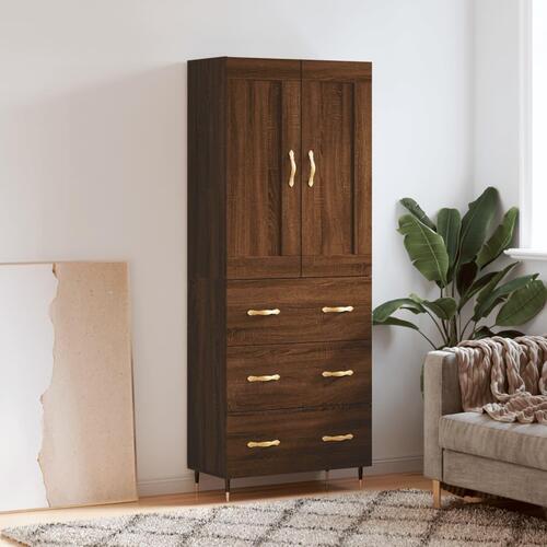 Højskab 69,5x34x180 cm konstrueret træ brun egetræsfarve