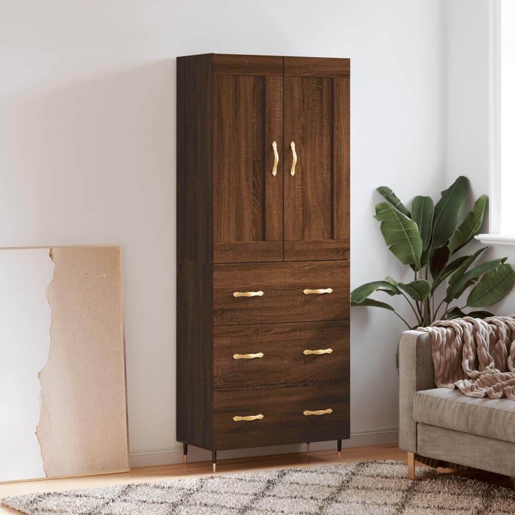 Højskab 69,5x34x180 cm konstrueret træ brun egetræsfarve