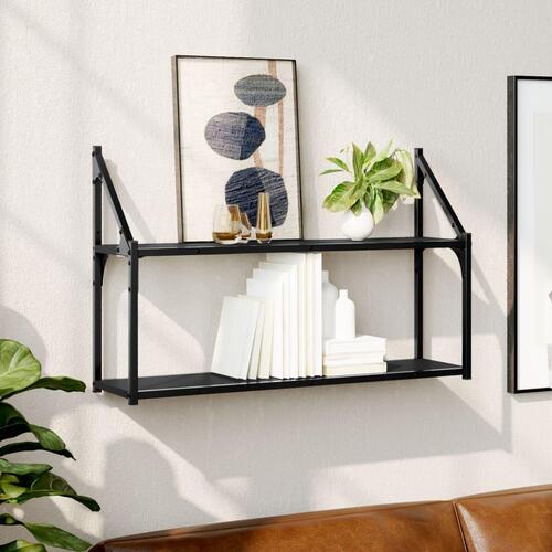 Væghylde med 2 hylder 80x21x51 cm konstrueret træ sort