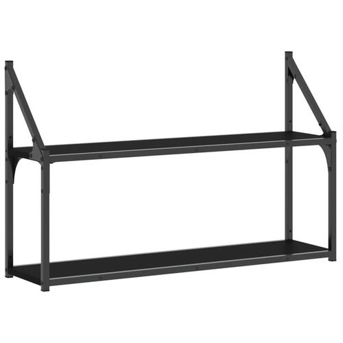 Væghylde med 2 hylder 80x21x51 cm konstrueret træ sort