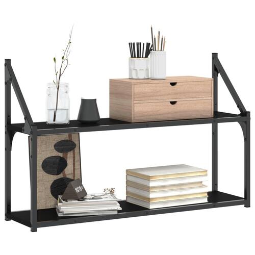 Væghylde med 2 hylder 80x21x51 cm konstrueret træ sort