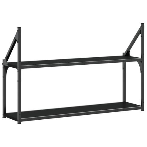Væghylde med 2 hylder 80x21x51 cm konstrueret træ sort