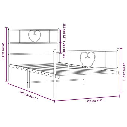 Sengeramme med sengegavl og fodgærde 107x203 cm metal hvid