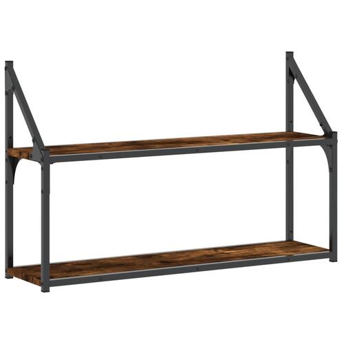 Vægreol med 2 hylder 80x21x51 cm konstrueret træ røgfarvet eg