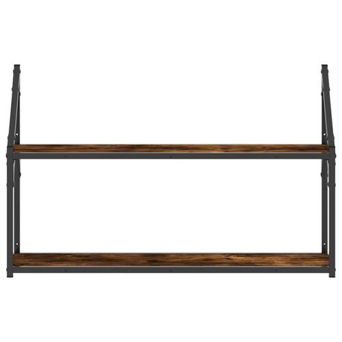 Vægreol med 2 hylder 80x21x51 cm konstrueret træ røgfarvet eg