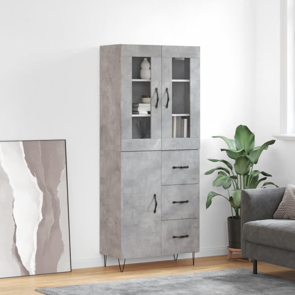 Højskab 69,5×34×180 cm i konstrueret træ - betongrå billede
