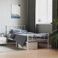 Sengeramme med sengegavl og fodgærde 100x200 cm metal hvid