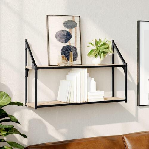 Vægreol med 2 hylder 80x21x51 cm konstrueret træ sonoma-eg