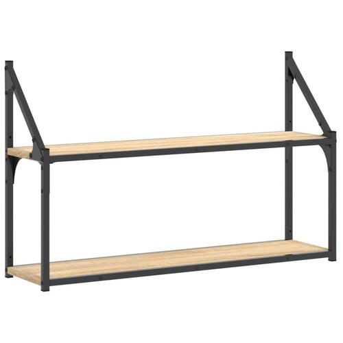 Vægreol med 2 hylder 80x21x51 cm konstrueret træ sonoma-eg
