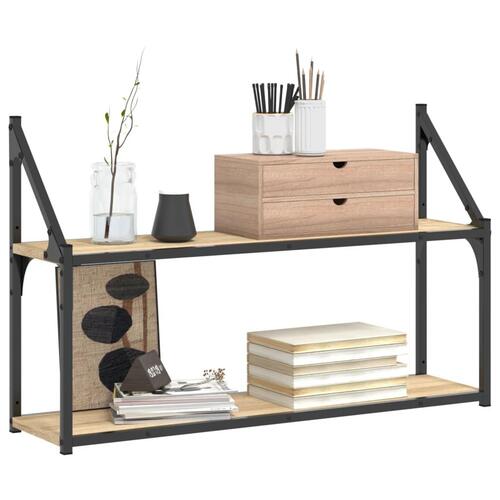 Vægreol med 2 hylder 80x21x51 cm konstrueret træ sonoma-eg