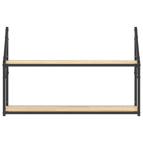 Vægreol med 2 hylder 80x21x51 cm konstrueret træ sonoma-eg