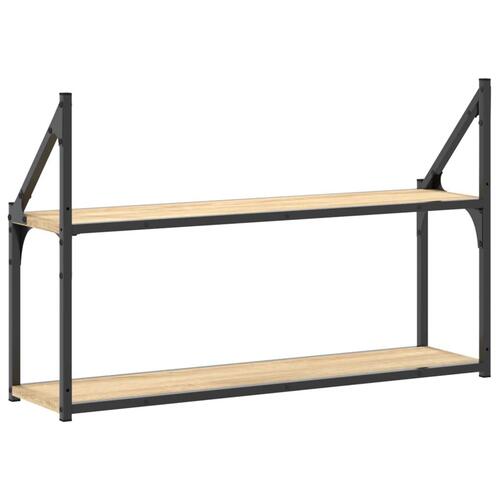 Vægreol med 2 hylder 80x21x51 cm konstrueret træ sonoma-eg