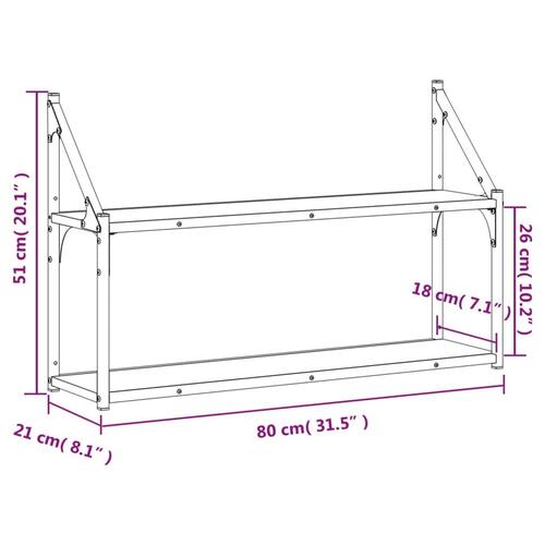 Vægreol med 2 hylder 80x21x51 cm konstrueret træ sonoma-eg