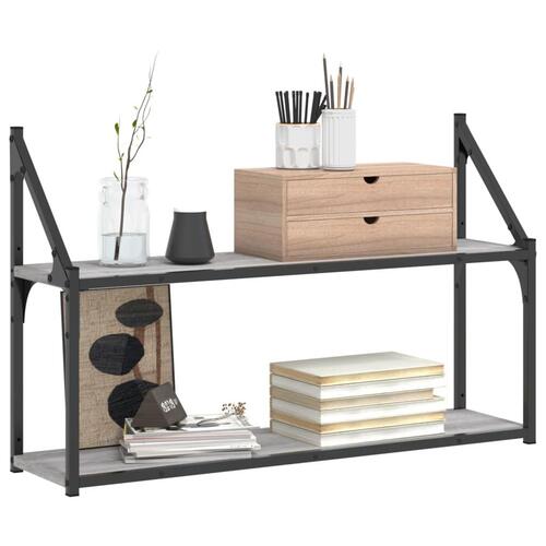 Vægreol m. 2 hylder 80x21x51 cm konstrueret træ grå sonoma-eg