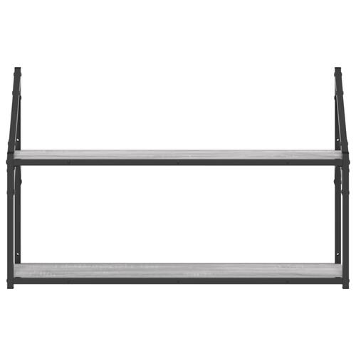 Vægreol m. 2 hylder 80x21x51 cm konstrueret træ grå sonoma-eg