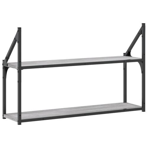 Vægreol m. 2 hylder 80x21x51 cm konstrueret træ grå sonoma-eg