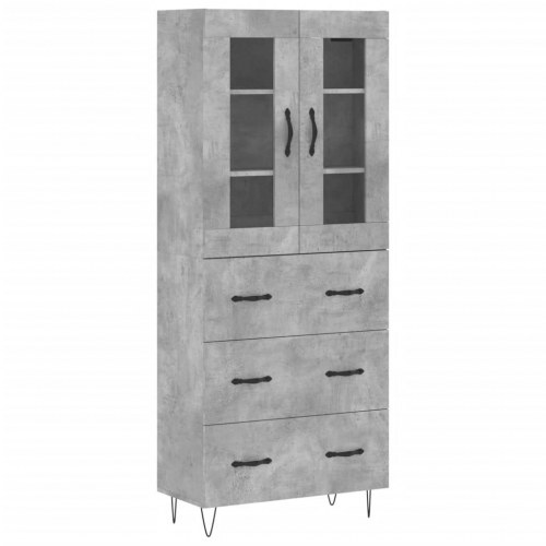 Højskab i konstrueret træ med glas - 69,5 × 34 × 180 cm, betongrå