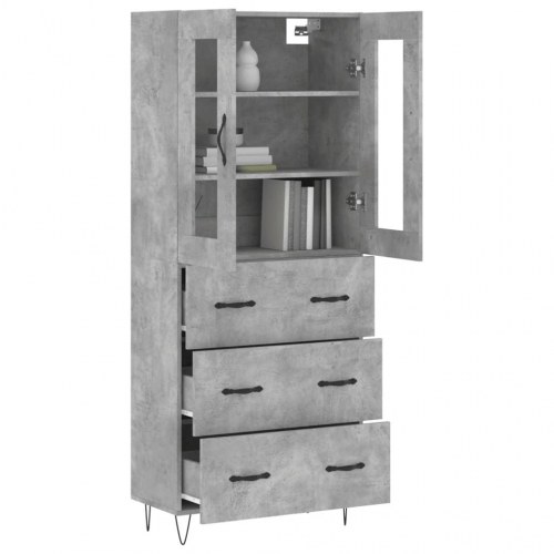 Højskab i konstrueret træ med glas - 69,5 × 34 × 180 cm, betongrå