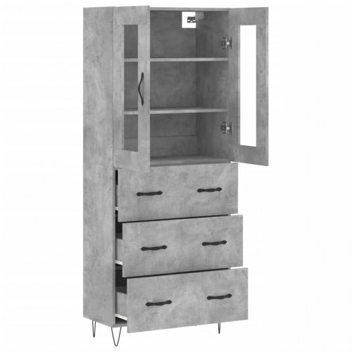 Højskab i konstrueret træ med glas - 69,5 × 34 × 180 cm, betongrå