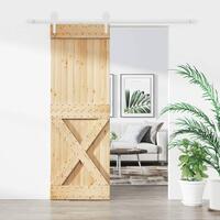 Skydedør med monteringssæt 80x210 cm massivt fyrretræ