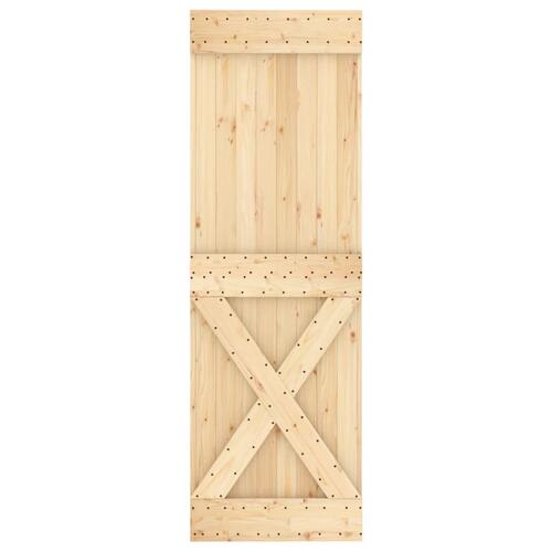 Skydedør med monteringssæt 80x210 cm massivt fyrretræ