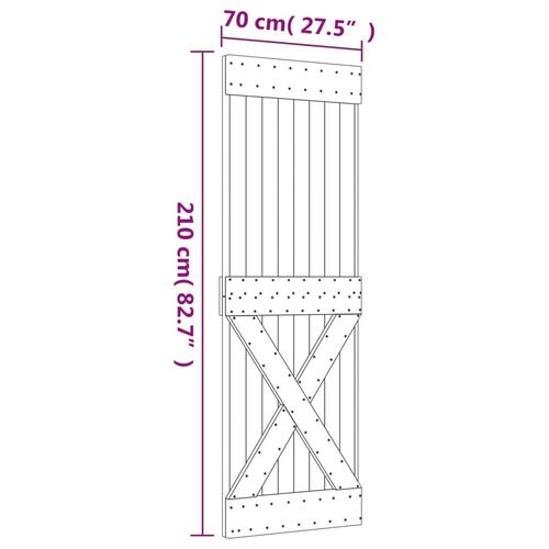 Skydedør med monteringssæt 80x210 cm massivt fyrretræ