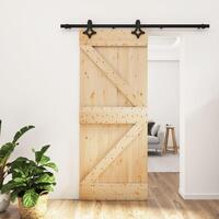 Skydedør med monteringssæt 85x210 cm massivt fyrretræ