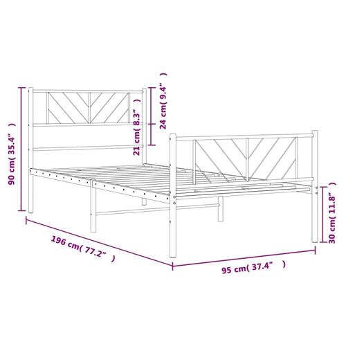 Sengeramme med sengegavl og fodgærde 90x190 cm metal hvid