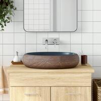 Håndvask til bordplade 59x40x15 cm oval keramik brun og blå