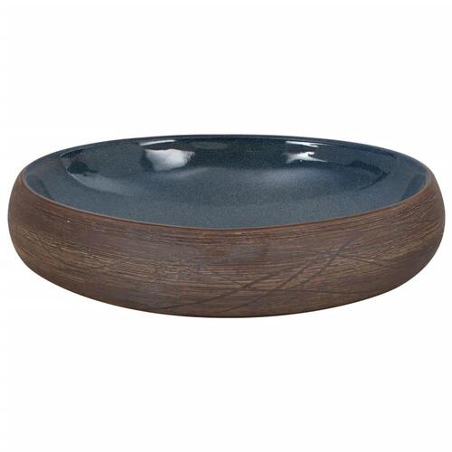 Håndvask til bordplade 59x40x15 cm oval keramik brun og blå