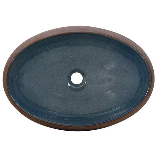 Håndvask til bordplade 59x40x15 cm oval keramik brun og blå