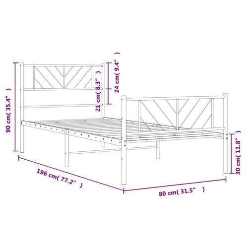 Sengeramme med sengegavl og fodgærde 75x190 cm metal hvid