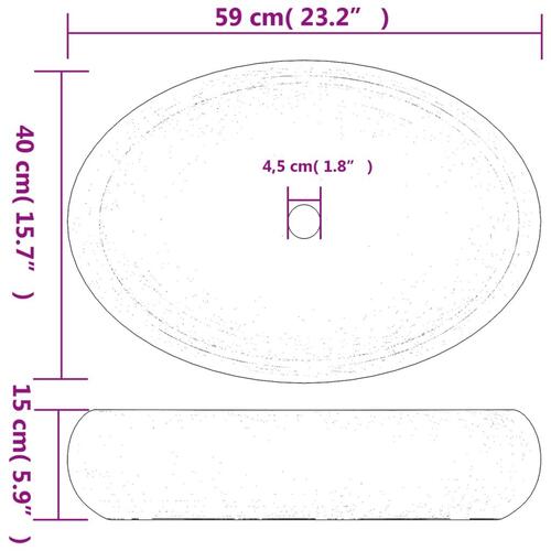 Håndvask til bordplade 59x40x15 cm oval keramik sort