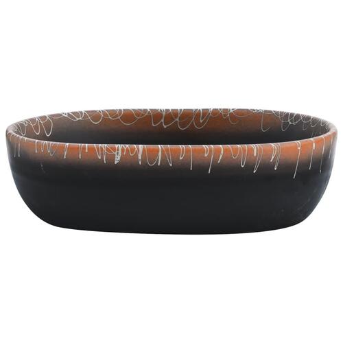 Håndvask til bordplade 47x33x13 cm oval keramik sort og orange