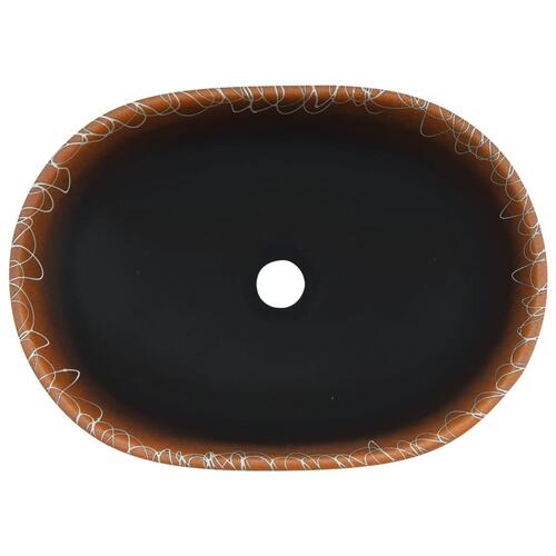 Håndvask til bordplade 47x33x13 cm oval keramik sort og orange