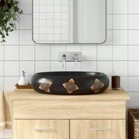 Håndvask til bordplade 59x40x15 cm oval keramik sort og blå