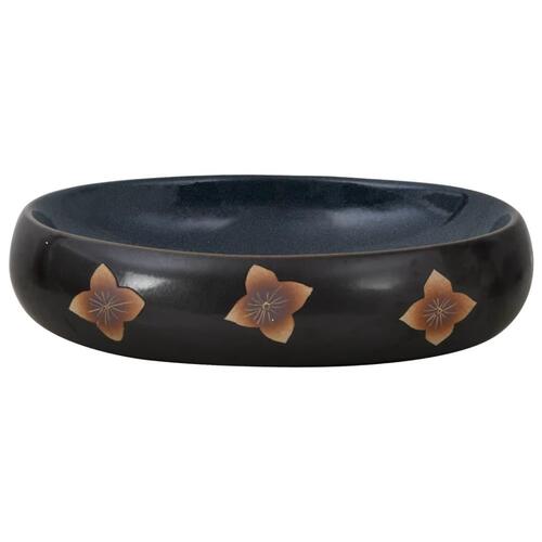 Håndvask til bordplade 59x40x15 cm oval keramik sort og blå