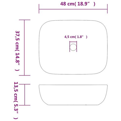 Håndvask til bord 48x37,5x13,5 cm rektangulær keramik grå sort